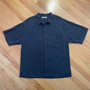 Tommy Bahama Silk Shirt Mens Extra Large Charcoal Grey Short Sleeve Textured